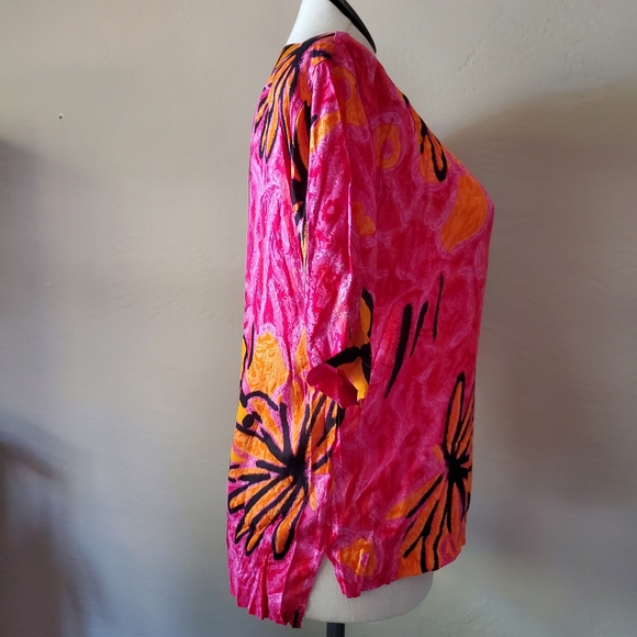 Womens Vintage tropical pink rayon Top medium - Picture 5 of 8